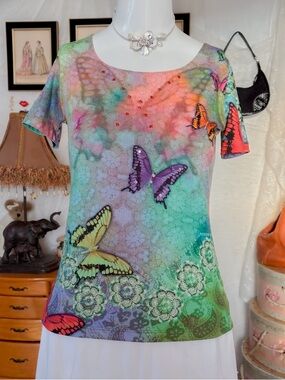 Y2k whimsigoth fairy vintage girly psychedelic butterfly top